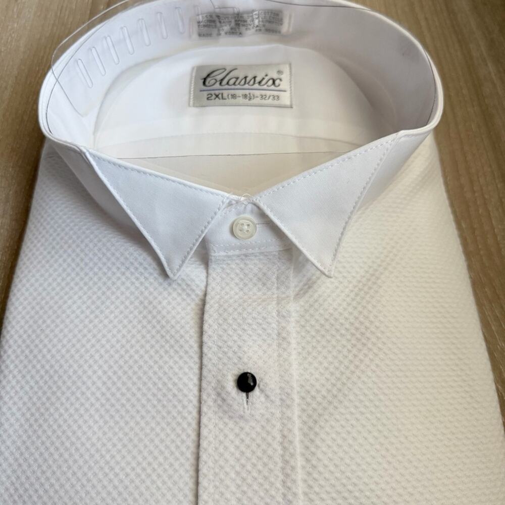 NWT Classic White Textured Dress Shirt formal Long Sleeve, 2XL 18-18.5 32/33 - Picture 3 of 4